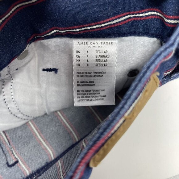 American Eagle Denim Jean Mini Skirt Womens Size 4 Red Blue Stripe High Rise - Picture 7 of 9